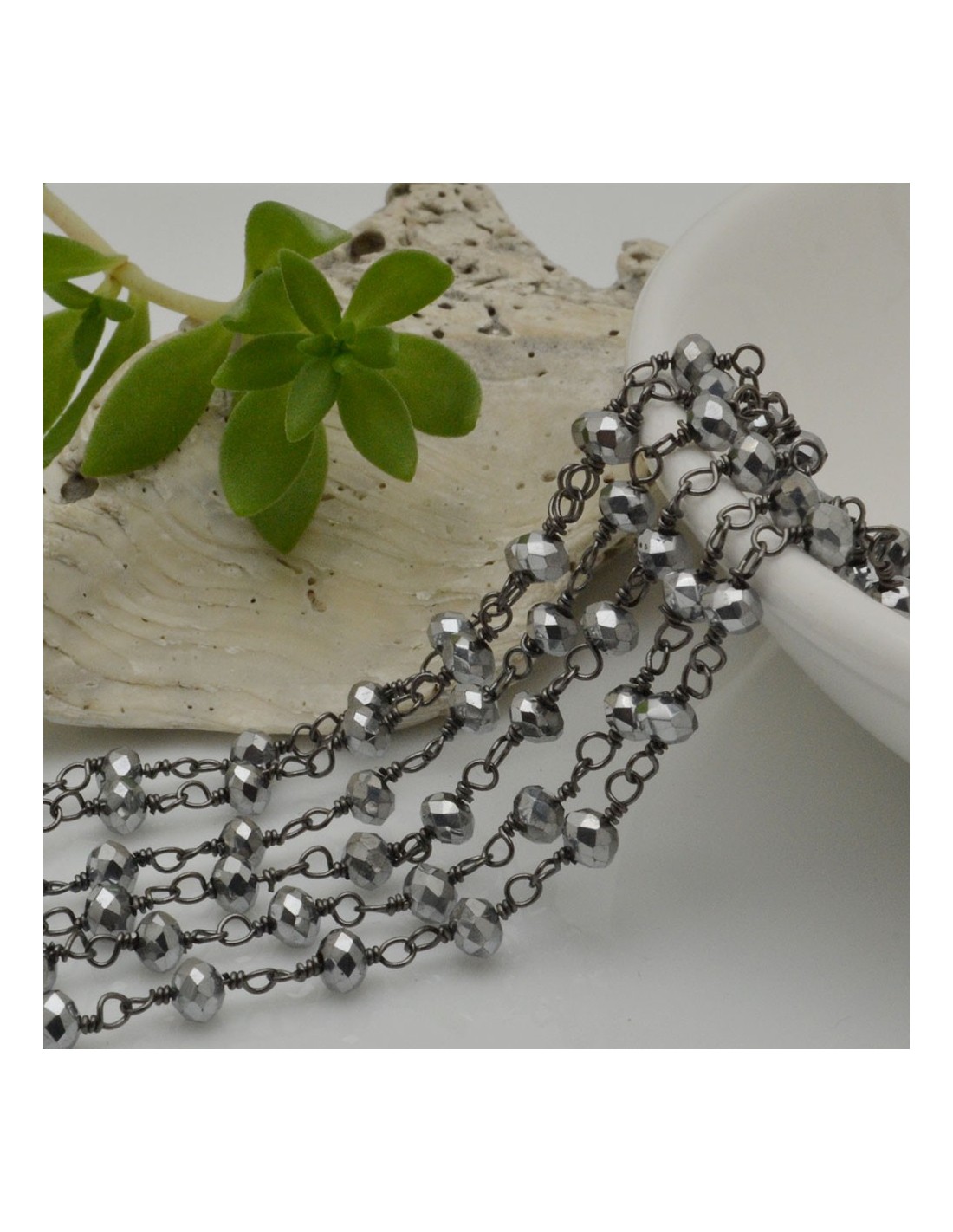 Catene rosario con filo canna di fucile : cristalli colore argento metallic  3mm