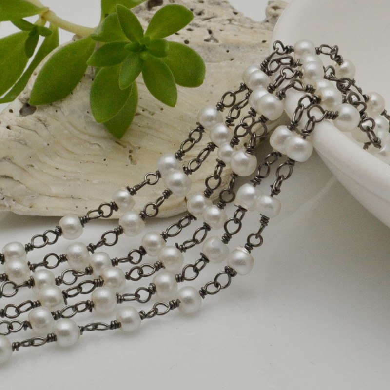 Catene rosario con filo canna di fucile : perle bianche 3mm