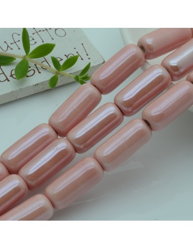 perle in ceramica luminosa forma CILINDRO 9 x 20 mm col rosa per gioielli le tue creazioni