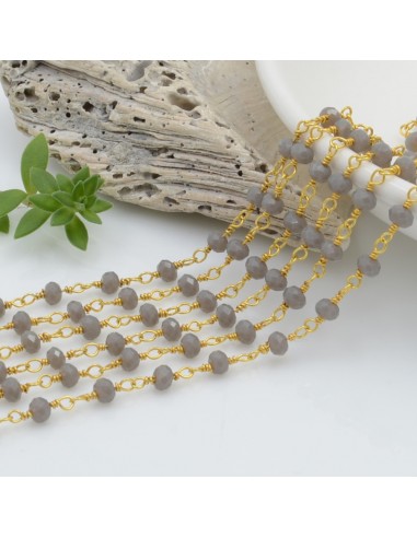 Catena rosario di cristalli colore grigio cammello da 4mm e filo