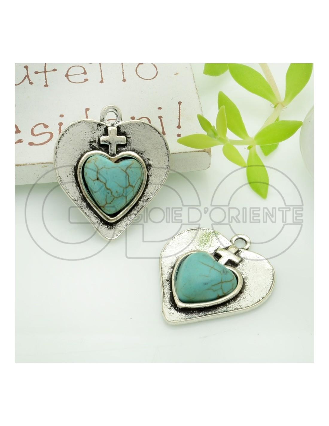 Ciondolo cabochon a forma di cuore con pasta di turchese 21x19mm