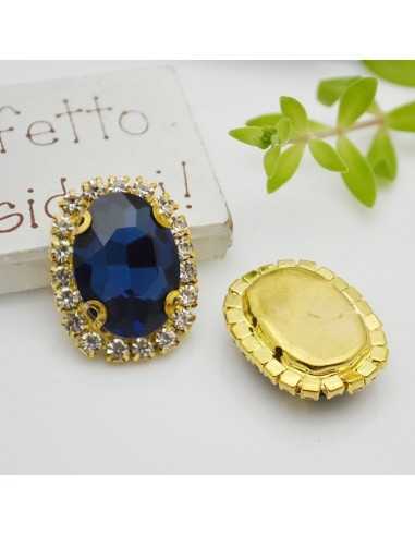 Cristallo in vetro colore Blu scuro incastonato con base oro con strass 18x22mm 1pz | GDO