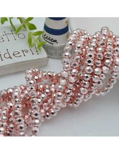 Filo di Mezzi Cristalli a Rondelle sfaccettate colore Rosa chiaro Metallizzato 3x4mm 110pz | GDO