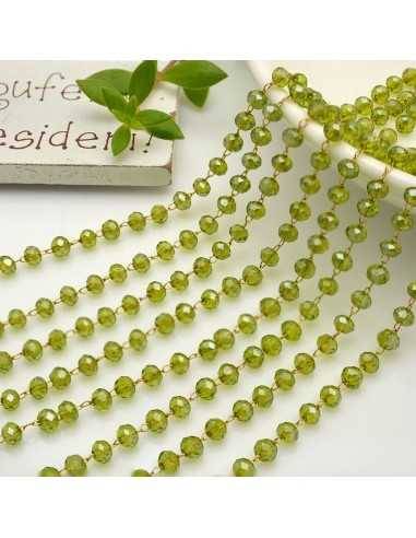 Catena rosario in acciaio oro con cristalli Verde Pistacchio 2.5x3.5mm 50cm | GDO