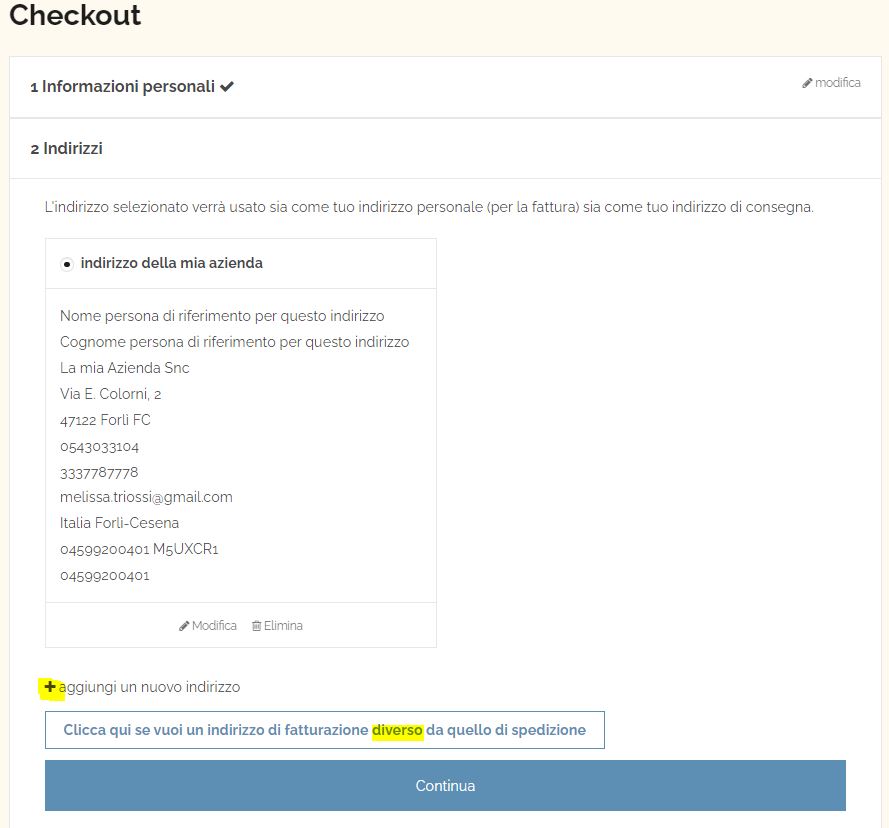 creare un nuovo indirizzo per la fatturazione